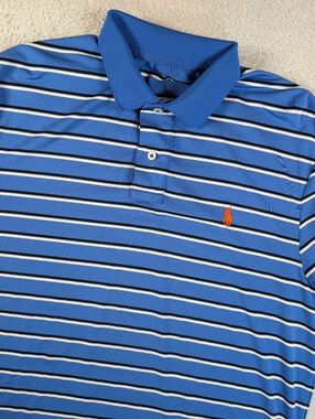 Polo Ralph Lauren Polo Mens L Blue Stripe Orange Pony Performance